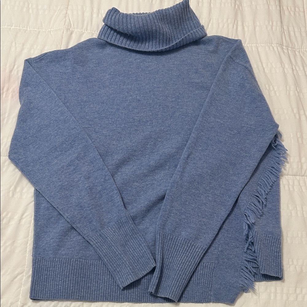 Vineyard Vines Dusty Blue Turtleneck Fringe Sweater